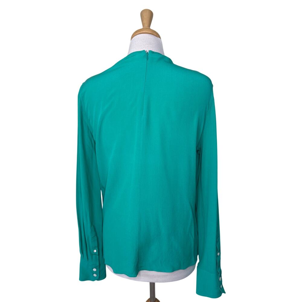 VICTORIA BECKHAM Scoop-neck twist-knot silk-crepe shirt Teal Green Size US 10 - Picture 4 of 11